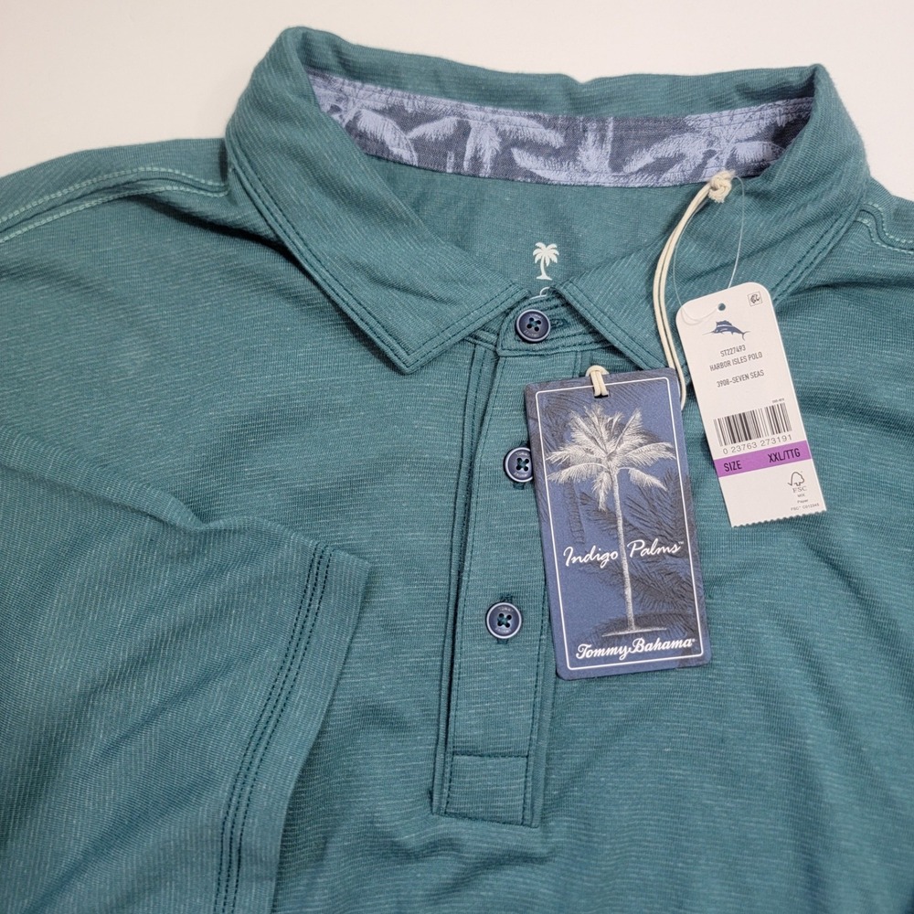 NEW Tommy Bahama Harbor Isles Polo Mens XXL TTG Teal Indigo Palms Costal Sporty